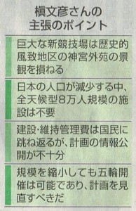 2013.09.23 国立競技場-3　槇文彦氏　主張骨子　　東京新聞